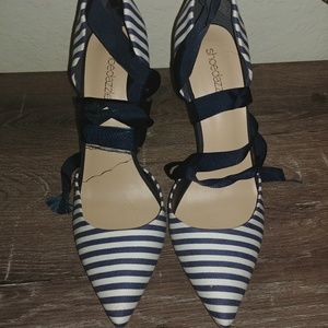 Striped Blue Lace up Heels